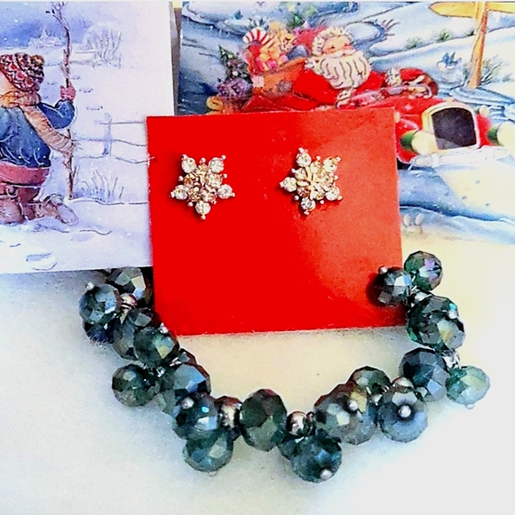 Crystal Snowflake Pierced Post Earrings - Picture 9 of 12